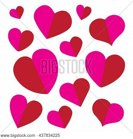 Collection Of Heart Illustrations, Four Designs, Symbol, Logo, Isolated White Background, Shadow On 