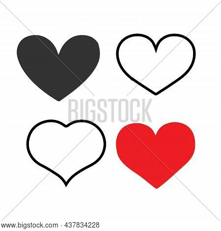 Collection Of Heart Illustrations, Four Designs, Symbol, Logo, Isolated White Background, Shadow On 