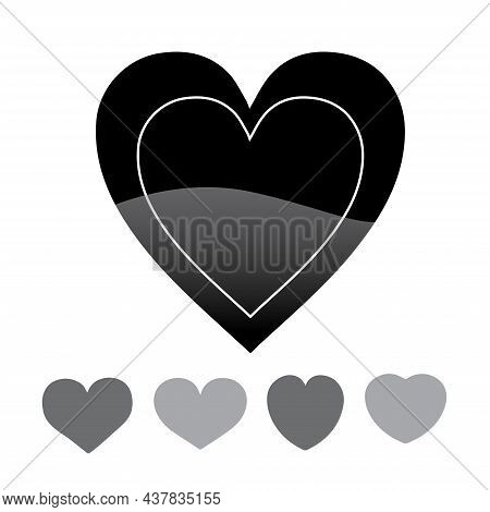 Collection Of Heart Illustrations, Four Designs, Symbol, Logo, Isolated White Background, Shadow On 