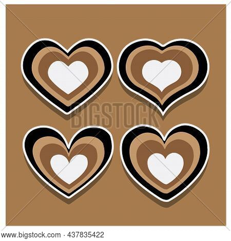 Collection Of Heart Illustrations, Four Designs, Symbol, Logo, Isolated White Background, Shadow On 