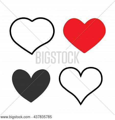 Collection Of Heart Illustrations, Four Designs, Symbol, Logo, Isolated White Background, Shadow On 