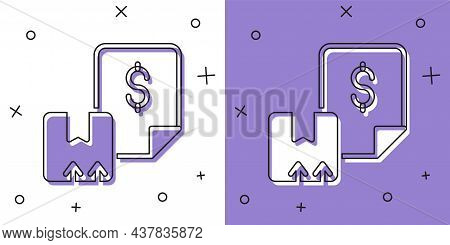 Set Waybill Icon Isolated On White And Purple Background. Vector