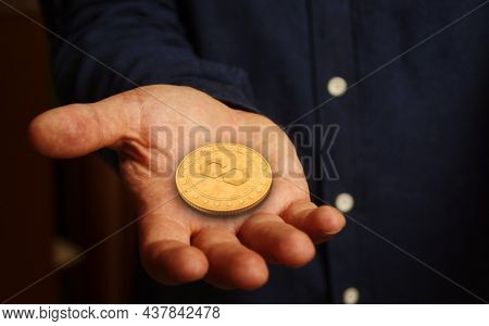 Polygon Matic Cryptocurrency Symbol Golden Coin Illustration