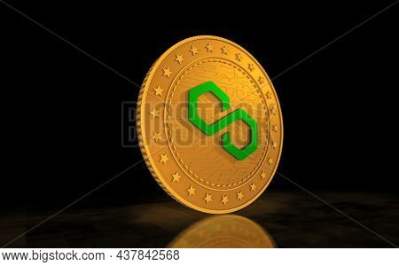 Polygon Matic Cryptocurrency Symbol Golden Coin Illustration