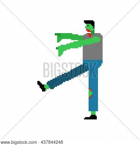 Zombie Pixel Art. Pixelated Zombi Isolated. 8 Bit Dead Man Alive