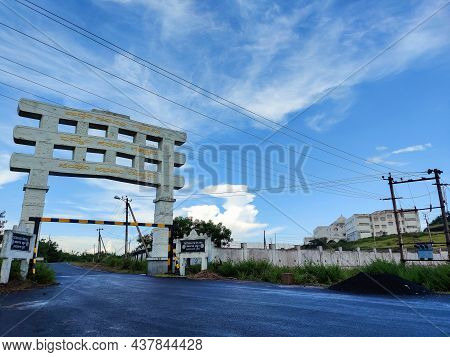 Gulbarga, India-october 3, 2021; Asphalt Road Leading To The Entrance Of The Buddha Vihara Temple.wh