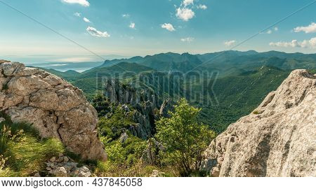 Panorama Of Rock Nature Monument Dabarski Kuk, Velebit Nature Park, Croatia.