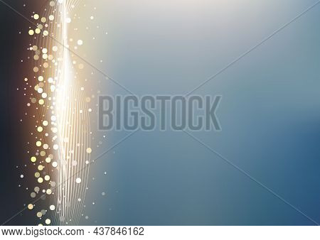 Background With Sparkly Lights And Lightwaves On Blue Blurred Background - Abstract Illustration For