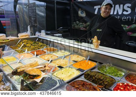 Amsterdam, Netherlands - Nov 28, 2019 : Market Stall With Cheese On The Albert Cuyp Market In Amster