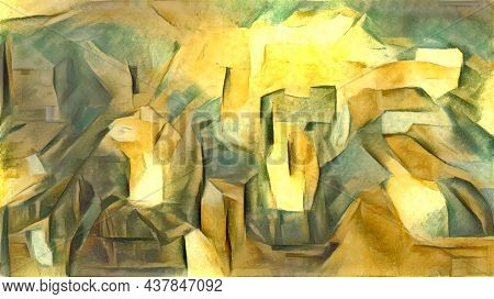 Dark Yellowish Blocky Highlight Line Fine Art