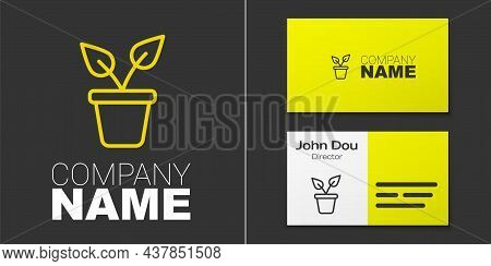 Logotype Line Plant In Pot Icon Isolated On Grey Background. Plant Growing In A Pot. Potted Plant Si