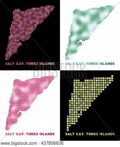 Salt Cay, Turks Islands Map. Collection Of Map Of Salt Cay, Turks Islands In Dotted Style. Borders O