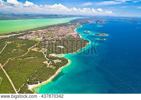 Town Of Pakostane Archipelago And Vrana Lake Aerial Panoramic View, Central Dalmatia, Croatia
