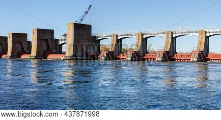 Panorama Of Lock And Dam No. 5a Near Fountain City, Wisconsin On The Upper Mississippi River During 