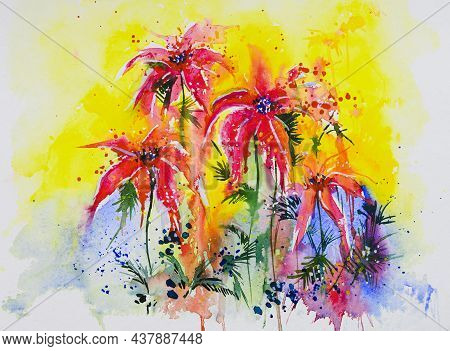 Abstract Flower Watercolor Painting For Various Usage Like Invitation Card, Post Card, Poster, Cover