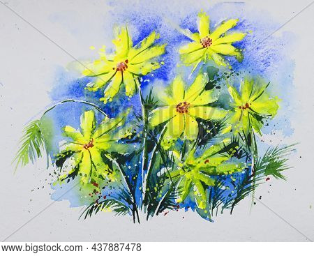 Abstract Flower Watercolor Painting For Various Usage Like Invitation Card, Post Card, Poster, Cover