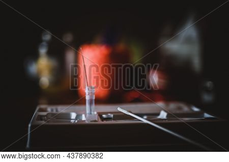 Selective Focus On Swab Of An At Home Rapid Covid Test Kit