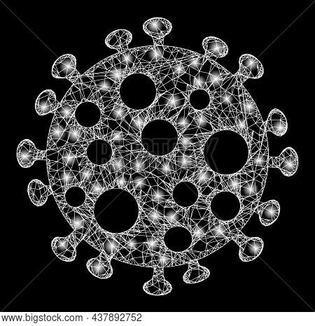 Constellation Network Virus Cell With Lightspots. Vector Grid Based On Virus Cell Icon, And With Cro