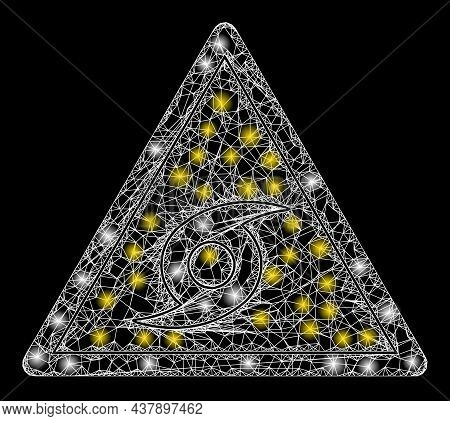 Sparkle Crossing Mesh Typhoon Danger With Lightspots. Vector Carcass Based On Typhoon Danger Icon, A