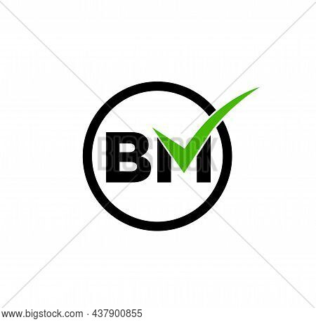 Bm Company Monogram With Green Tick. Bm Green Tick Logo