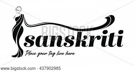 Sanskriti Sarees Logo. Sanskriti (culture) Clothing Logo With Women Figure.