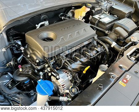 Grodno, Belarus - 10.29.2021: Interior Of A Hyundai Creta 2021 Or Hyundai Ix25 Car. Engine Compartme