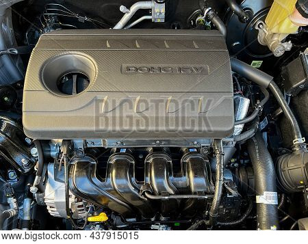 Grodno, Belarus - 10.29.2021: Interior Of A Hyundai Creta 2021 Or Hyundai Ix25 Car. Engine Compartme