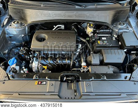 Grodno, Belarus - 10.29.2021: Interior Of A Hyundai Creta 2021 Or Hyundai Ix25 Car. Engine Compartme