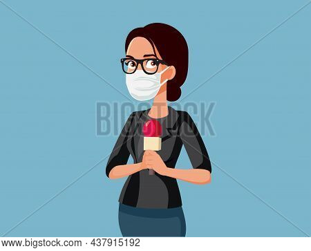 Journalist Wearing Face Mask Reporting During Pandemic Vector Cartoon