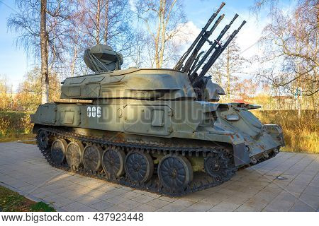 Priozersk, Russia - April 14, 2021: Soviet Anti-aircraft Self-propelled Gun Zsu-23-4 