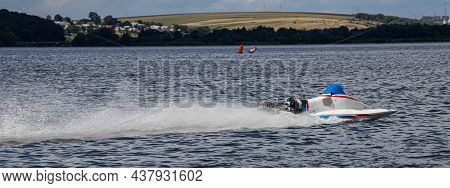 Sport. Motor Boat Races. Speed, Water Sports. Competition On The Water On A Sunny Day