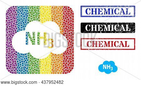 Dotted Mosaic Ammoniac Cloud Hole Icon For Lgbt, And Grunge Chemical Seal Stamps. Rectangle Stamps I