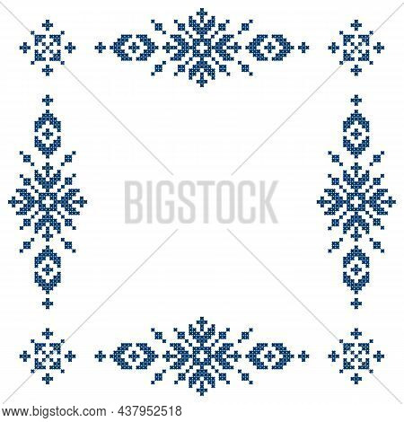 Zmijanski Vez Bosnia And Herzegovina Cross-stitch Style Vector Frame Or Bords Design  - Traditional 