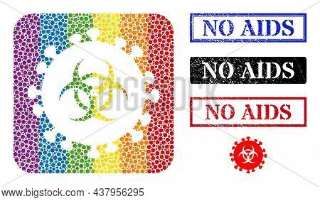 Dot Mosaic Hazard Virus Carved Icon For Lgbt, And Grunge No Aids Seals. Rectangle Stamp Seals Have N
