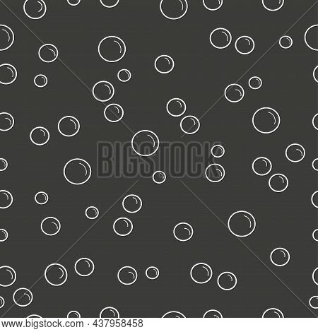 Abstract Bubbles Seamless Pattern, White Circles On Black Background.