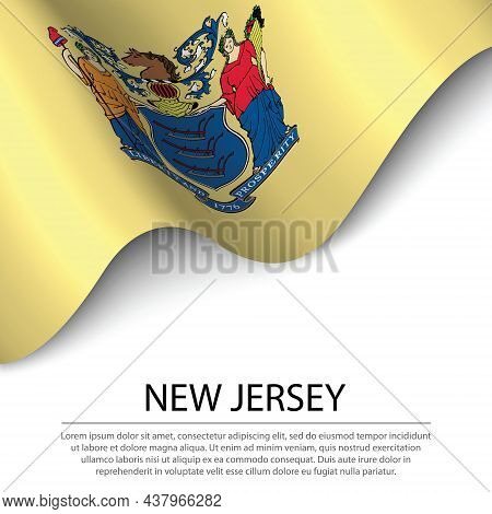 Waving Flag Of New Jersey Is A State Of Usa On White Background. Banner Or Ribbon Vector Template
