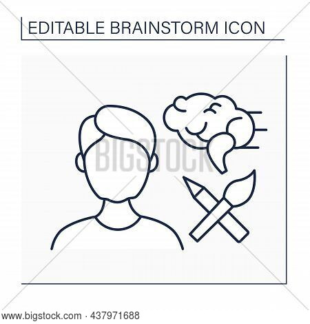 Drawing Line Icon. Art Therapy For Adult People. Brainstorm Session For Inspiration And Relaxation.b