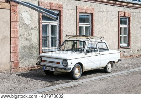 Akhalkalaki, Georgia - October 8, 2021: Soviet Compact Car Zaz 968m Zaporozhets In A City Street.