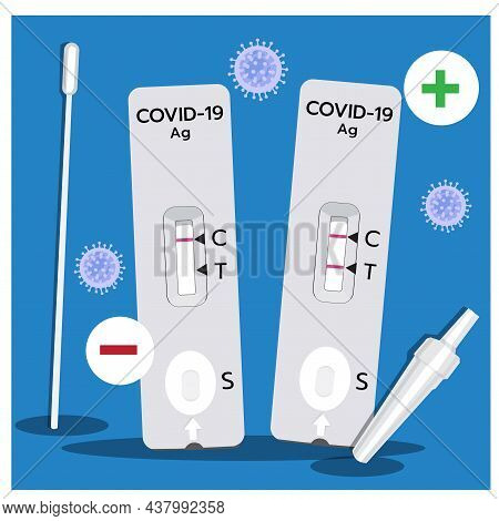 Vector, Illustration, Of, Covid-19, Antigen, Test, Kit, (atk), 
With, A, Nasal, Swab., Reagent, And,