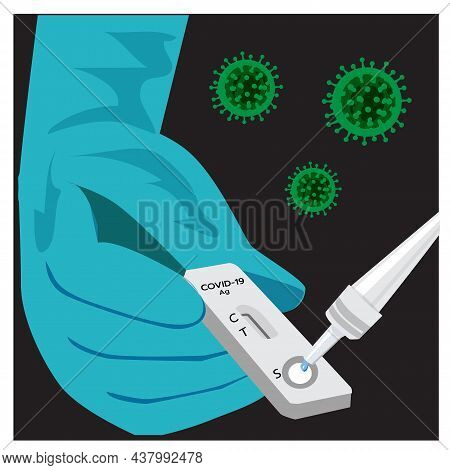 Vector, Illustration, Of, Covid-19, Antigen, Test, Kit, (atk), 
With, A, Nasal, Swab., Reagent, And,