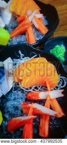 Japanese Food Sashimi Salmon In Japan Restaurant