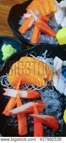Japanese Food Sashimi Salmon In Japan Restaurant