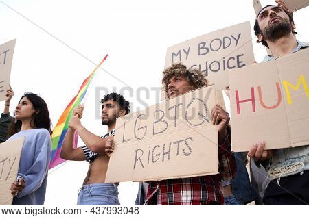 Supporters And Members Of Lgbtqi Community In A Gray Pride Demonstration.