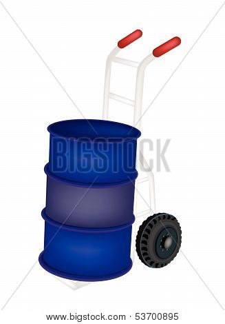 A Hand Truck Loading An Oil Barrel