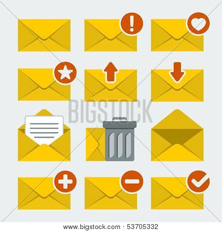 Vector Mail Icons Set In Flat Style