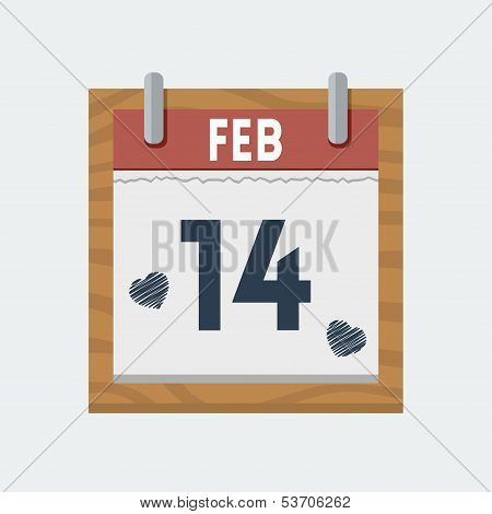 Vector Calendar Icon For 14 February In Flat Style