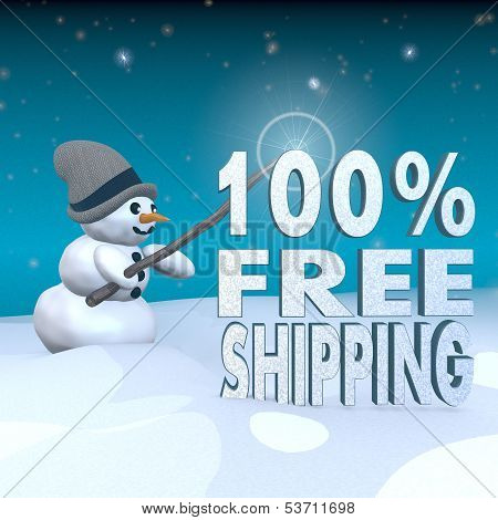 Snowman With Magic Wand And 100 Percent Freeshipping Symbol