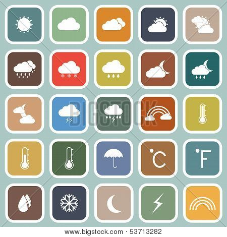 Weather Flat Icons On Blue Background