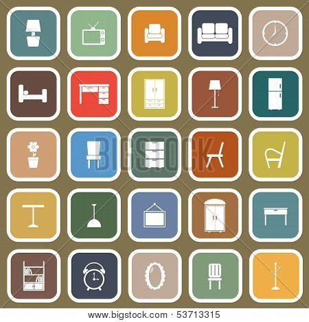 Furniture Flat Icons On Brown Background