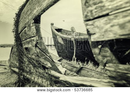 Stranded boats in Jurilovca, near Dunube Delta